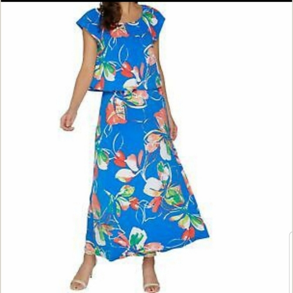 Susan Graver Qvc Blue Floral Maxi Dress 
